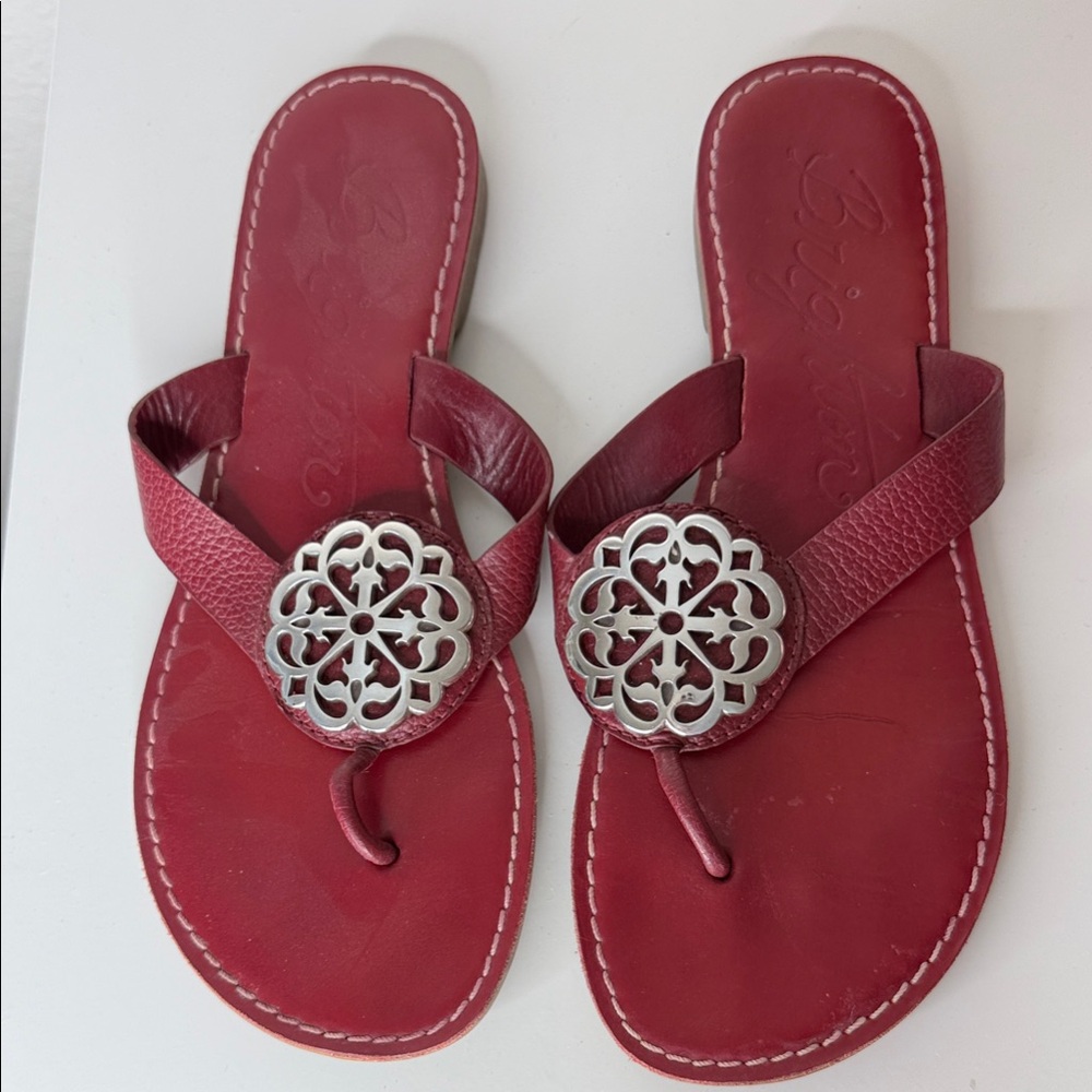 Brighton Red Leather Floral Medallion Thong Sandals